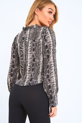 Snake Ruffle Trim Button Crop Blouse - Raeden-Tops