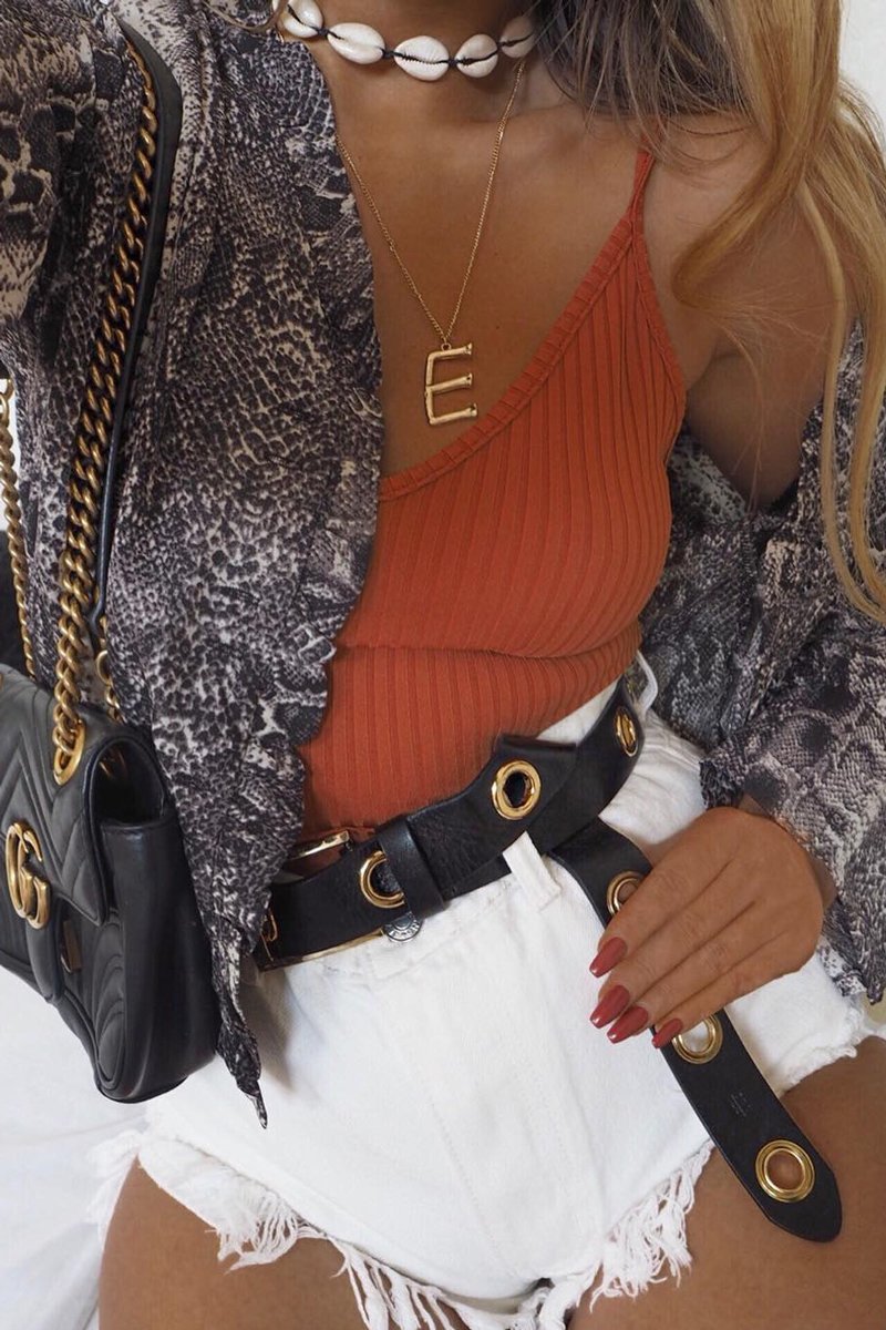 Snake Ruffle Trim Button Crop Blouse - Raeden-Tops