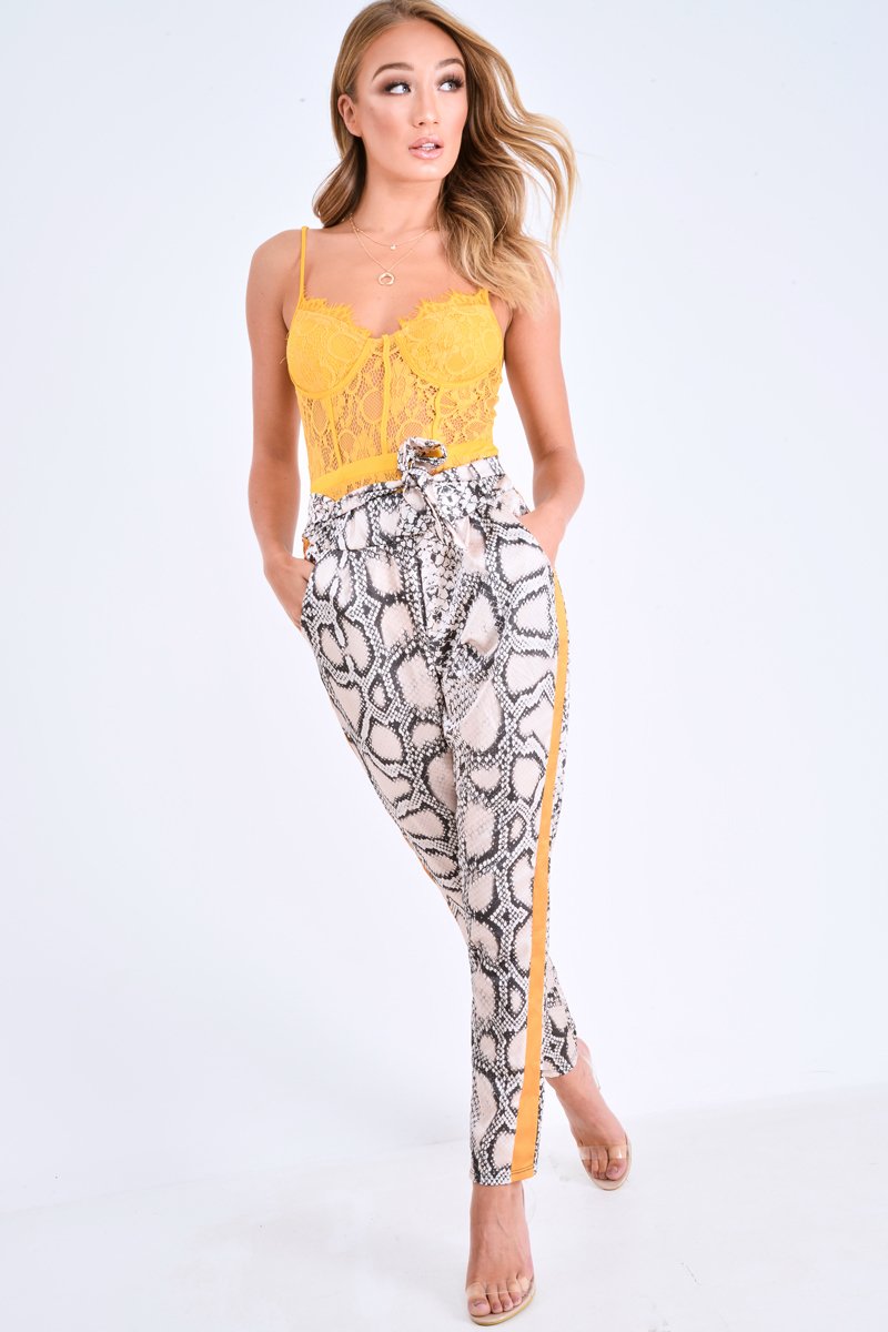 Snake Tie Waist Mustard Stripe Trousers - Isela-Trousers