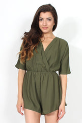 Soren Khaki Cross Over Playsuit-Playsuits