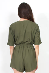 Soren Khaki Cross Over Playsuit-Playsuits