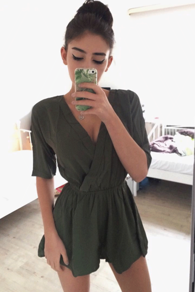 Soren Khaki Cross Over Playsuit-Playsuits