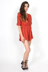 Soren Rust Cross Over Playsuit-Playsuits