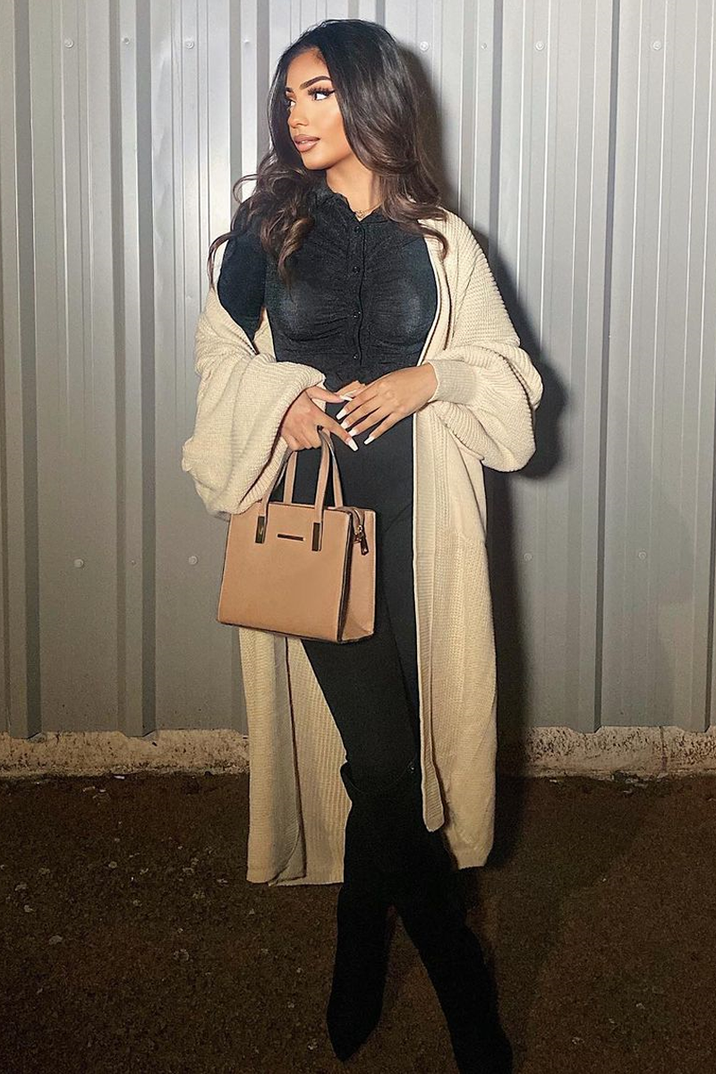 Stone Balloon Sleeve Maxi Knit Cardigan - Imara