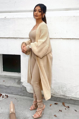 Stone Balloon Sleeve Maxi Knit Cardigan - Imara