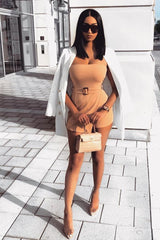 Stone Bandeau Belted Playsuit - Malie-Playsuits