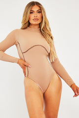 Stone Contrast Stitch Corset Detail Bodysuit - Adisa-Bodysuits