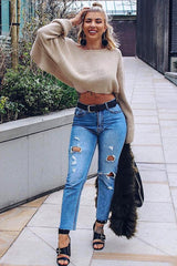 Stone Cropped Batwing Jumper - Carmin-Jumper