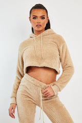 Stone Cropped Teddy Hoodie - Amyia-Hoodies