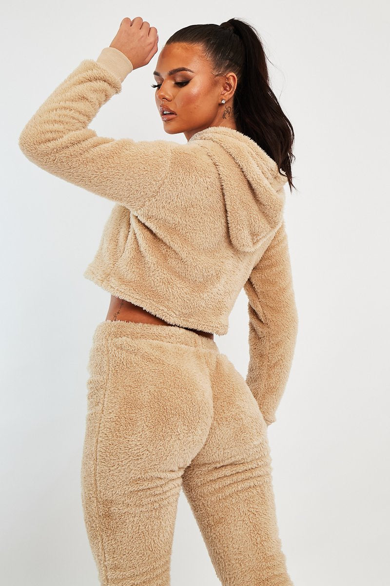 Stone Cropped Teddy Hoodie - Amyia-Hoodies