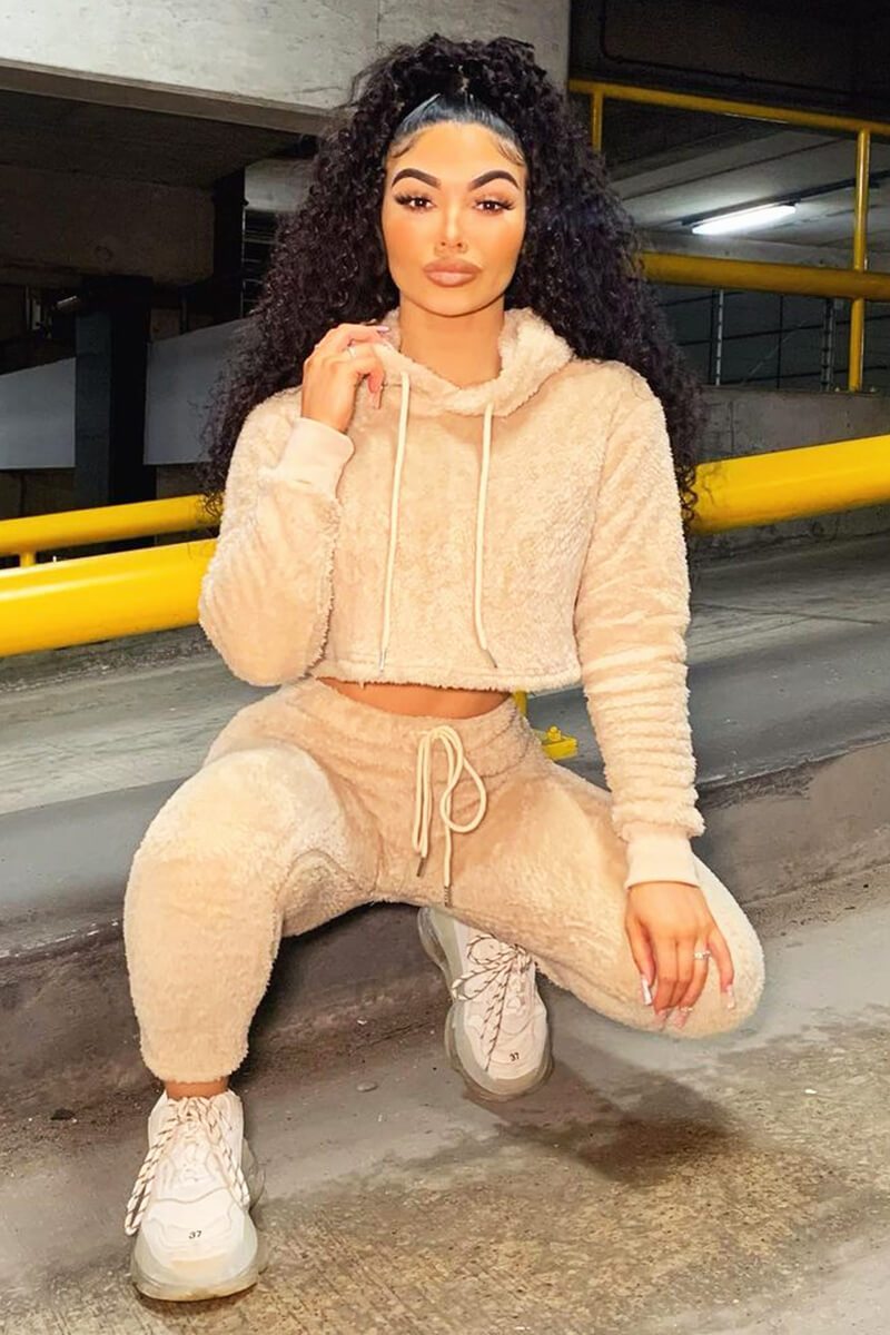 Stone Cropped Teddy Hoodie - Amyia-Hoodies