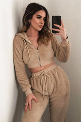 Stone Cropped Teddy Zip Up Hoodie - Cheryl-Hoodies