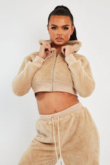 Stone Cropped Teddy Zip Up Hoodie - Cheryl-Hoodies