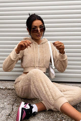 Stone Cropped Teddy Zip Up Hoodie - Cheryl-Hoodies