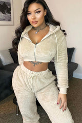 Stone Cropped Teddy Zip Up Hoodie - Cheryl-Hoodies