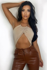 Stone Crossover Chain Halterneck Bodysuit - Mariel