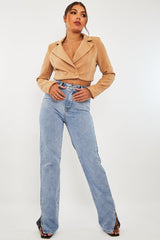 Stone Double Button Cropped Blazer - Dolly-Blazers