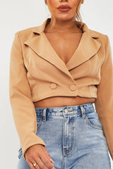 Stone Double Button Cropped Blazer - Dolly-Blazers