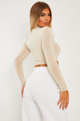 Stone Double Cut Out High Neck Slinky Crop Top - Joana-Crop Tops