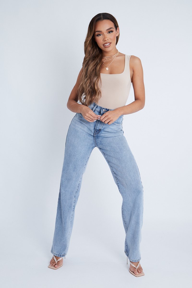 Stone Double Layered Slinky Square Neck Bodysuit - Iriana-Bodysuits