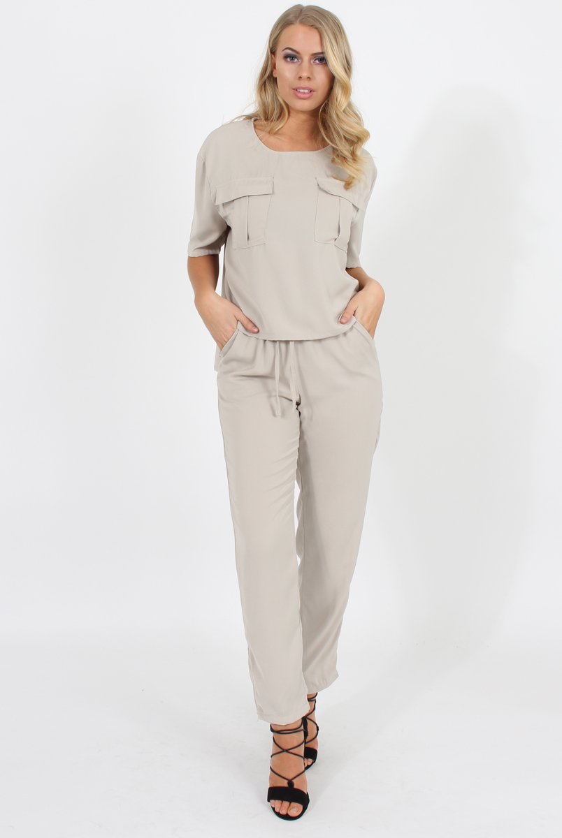 STRAIGHT-LEG TROUSERS WITH AN ELASTICATED WAISTBAND - Stone