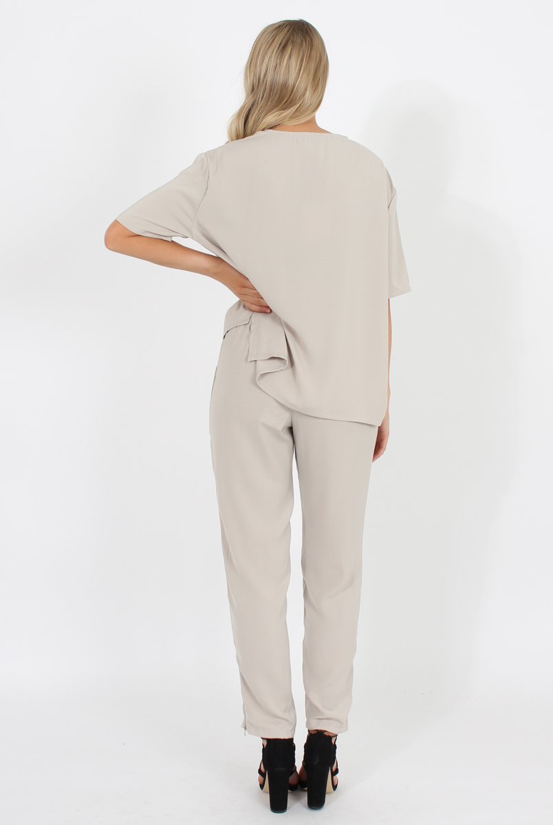 Stone Elasticated Waist & Zip Detail Trousers - Parker-Trousers