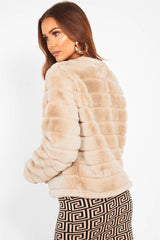 Stone Faux Fur Collarless Bubble Coat - Madyn-Coats