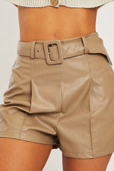 Stone Faux Leather Buckle Belt Shorts - Tamra-Shorts