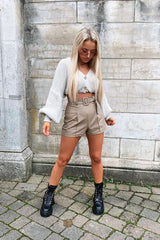 Stone Faux Leather Buckle Belt Shorts - Tamra-Shorts