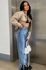 Stone Faux Leather Cropped Shacket - Ivyana-Shacket