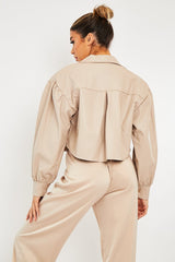 Stone Faux Leather Cropped Shacket - Ivyana-Shacket