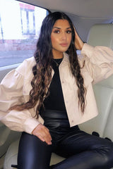 Stone Faux Leather Cropped Shacket - Ivyana-Shacket