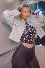 Stone Faux Leather Cropped Shacket - Ivyana-Shacket