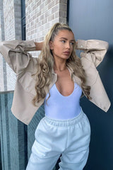 Stone Faux Leather Cropped Shacket - Ivyana-Shacket