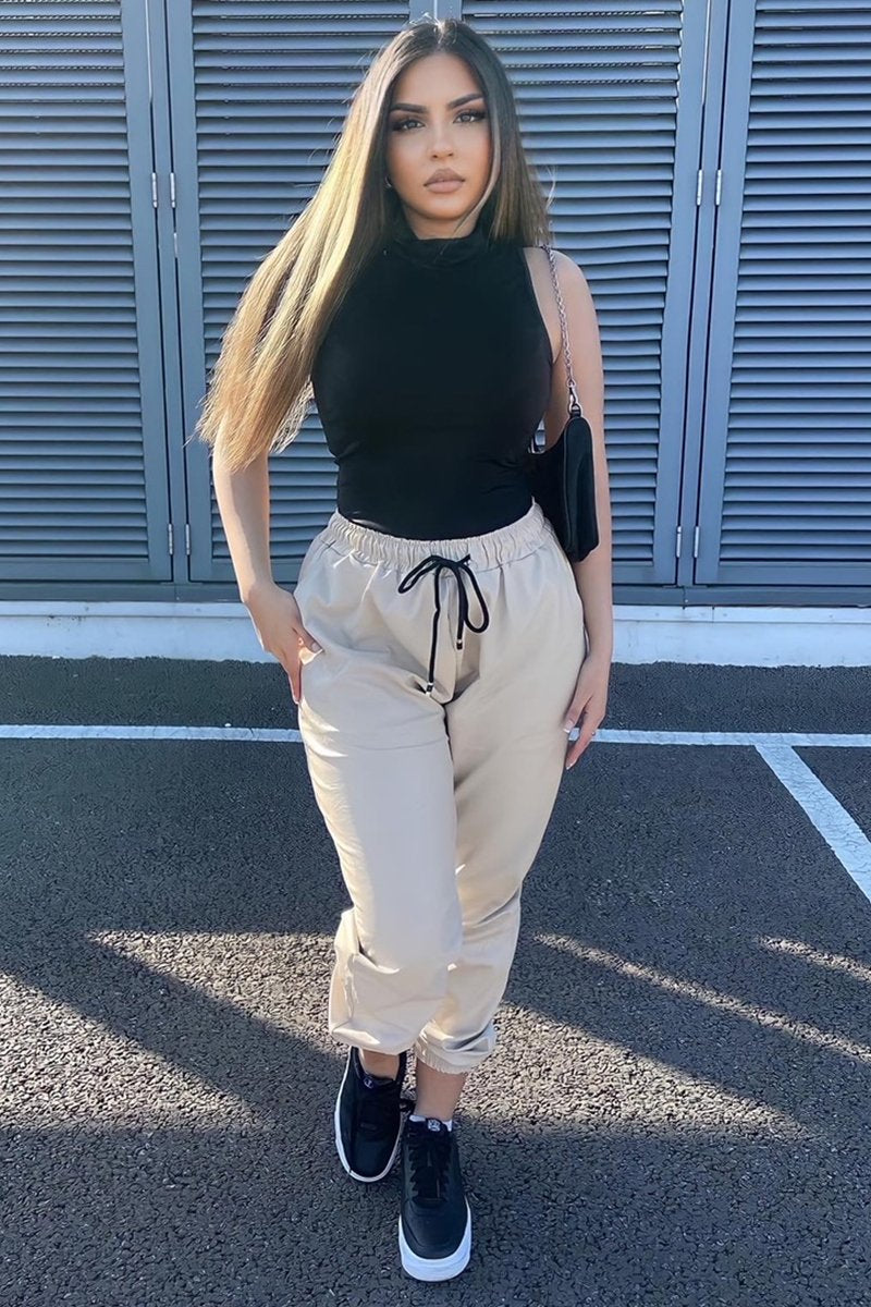 Stone Faux Leather Drawstring Waist Joggers - Persia-Joggers