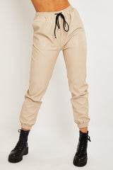 Stone Faux Leather Drawstring Waist Joggers - Persia-Joggers