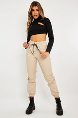 Stone Faux Leather Drawstring Waist Joggers - Persia-Joggers