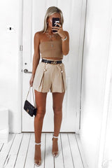 Stone Gold Button Front Shorts - Alencia-Shorts