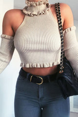 Stone Halter Neck Frill Jumper - Niley-Jumper