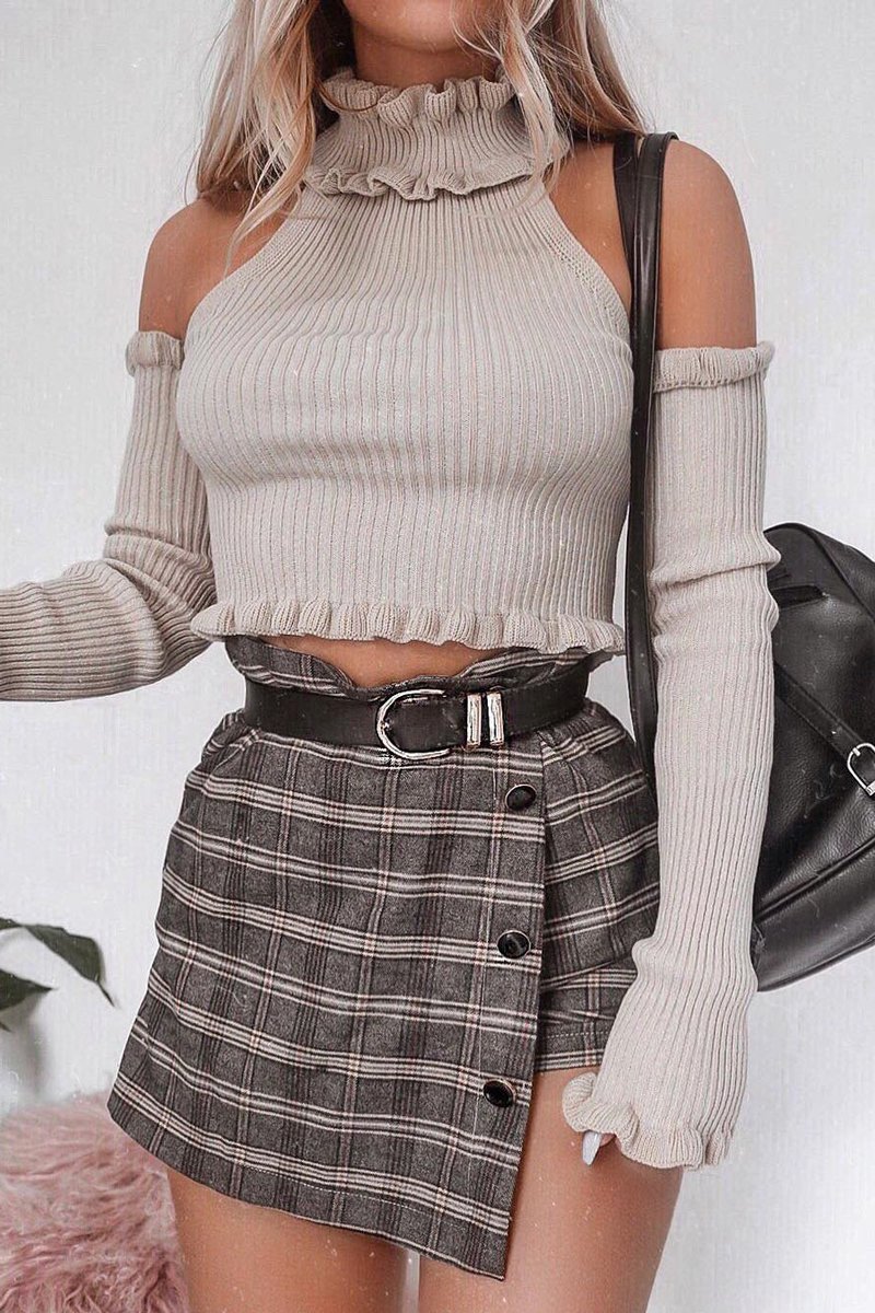 Stone Halter Neck Frill Jumper - Niley-Jumper