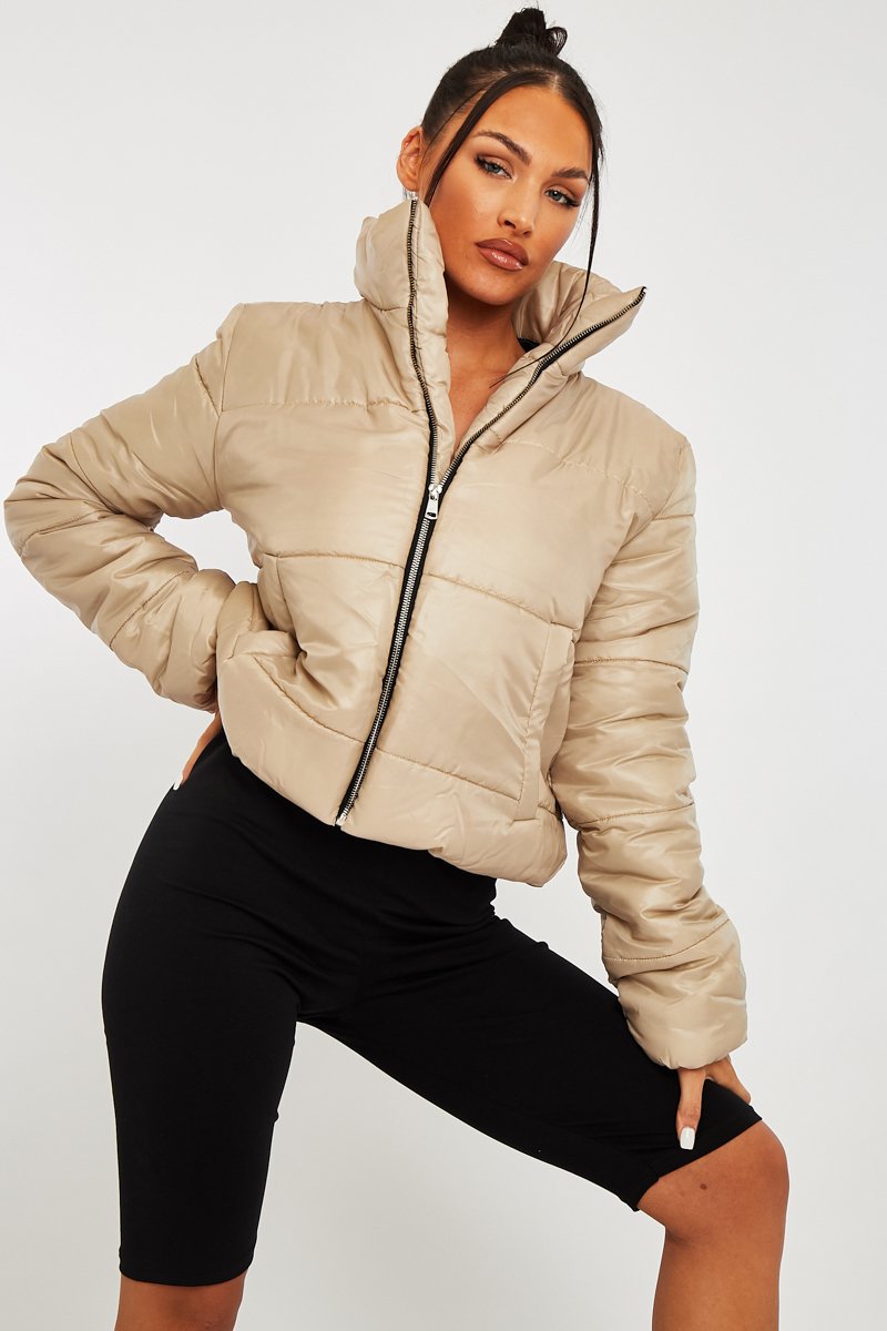 Stone High Neck Puffer Coat - Docie-Coats