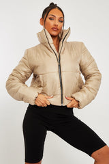 Stone High Neck Puffer Coat - Docie-Coats