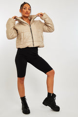 Stone High Neck Puffer Coat - Docie-Coats