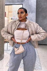 Stone High Neck Puffer Coat - Docie-Coats