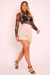 Stone High Waisted Tailored Shorts - Emile-Shorts