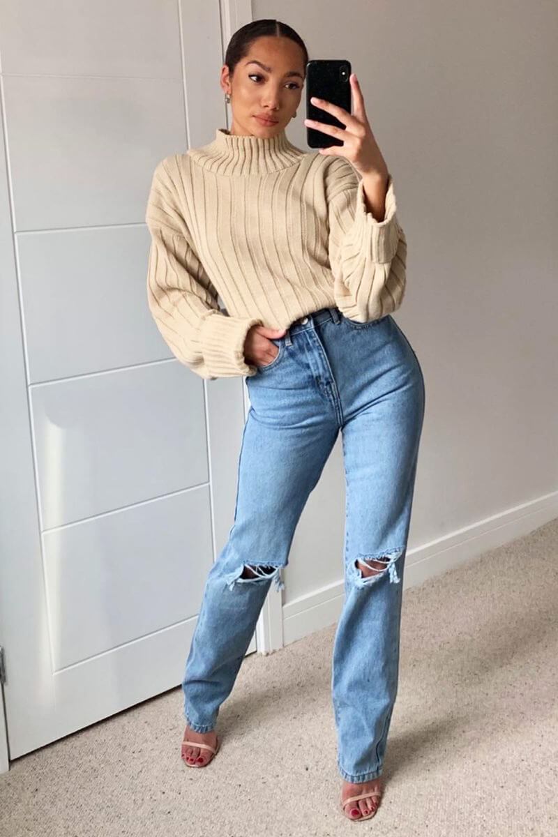 Stone Knit High Neck Jumper - Jaelynn-Jumper