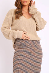 Stone Knit Plunge Neckline Jumper - Roselie-Jumper