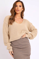 Stone Knit Plunge Neckline Jumper - Roselie-Jumper