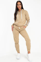 Stone Lace Detail Hooded Drawstring and Jogger Set - Jamiya-Tracksuits