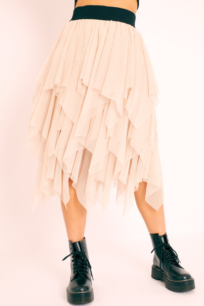 Stone Layered Tulle Midi Skirt - Laveta-Skirts